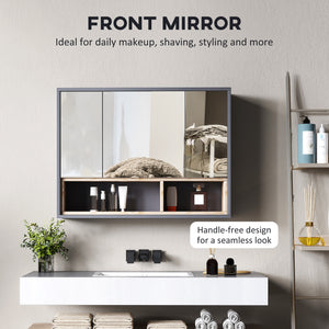 Wall-mounted medicine cabinet with mirror and shelves, gray