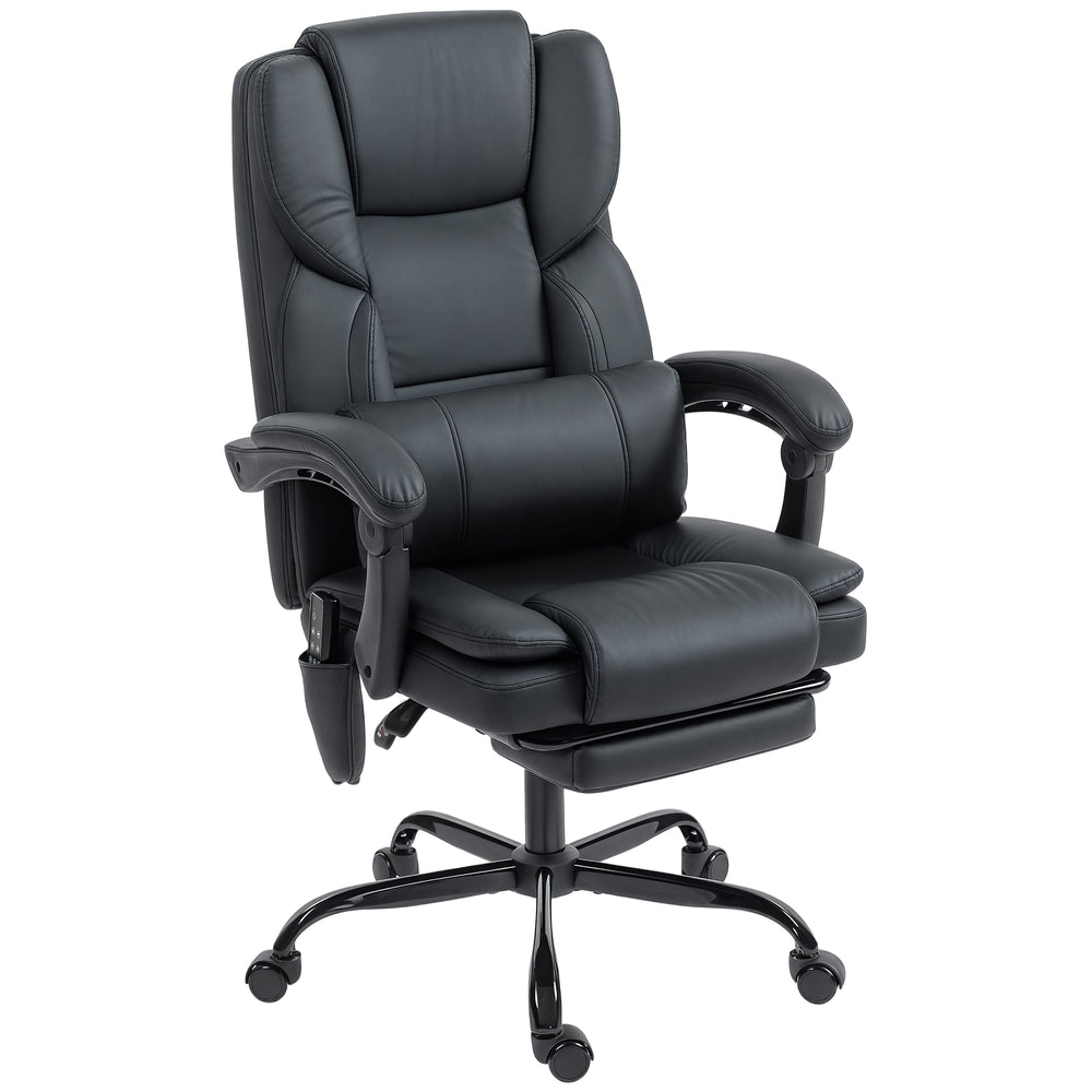 Office chair with massage function in faux leather with lumbar support and footrest, black
