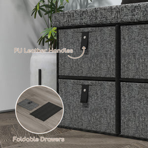 Shoe bench with cushion and 6 fabric drawers, anthracite grey