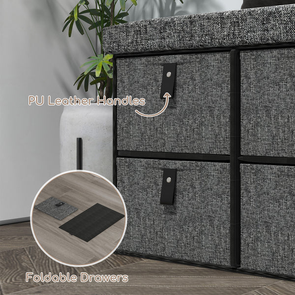 Shoe bench with cushion and 6 fabric drawers, anthracite grey