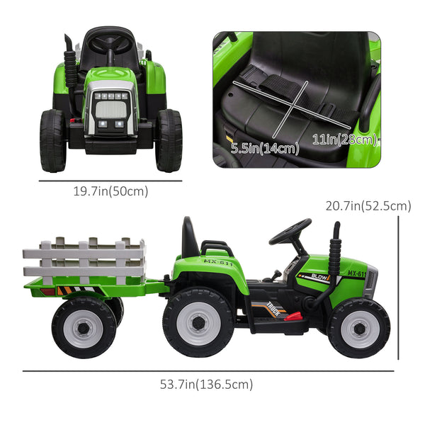 12V Electric Tractor with Trailer, Green