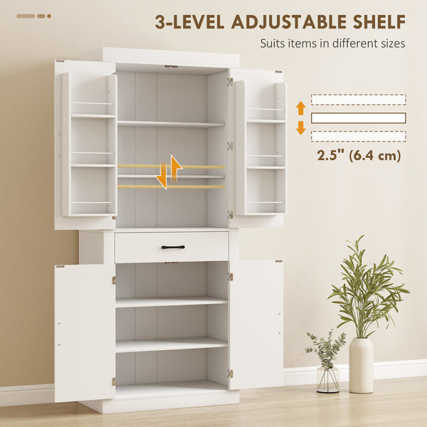 Country Style Storage Cabinet with 4 Barn Doors, White