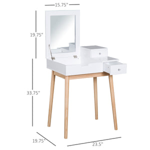 Dressing table with folding mirror and 2 drawers, white