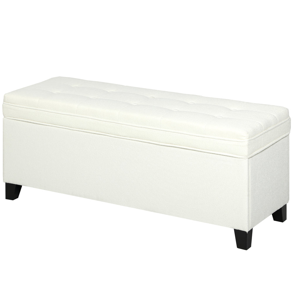 Storage Ottoman Bench with Safety Hinges, Cream White