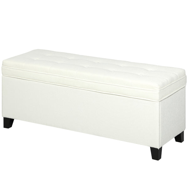 Storage Ottoman Bench with Safety Hinges, Cream White