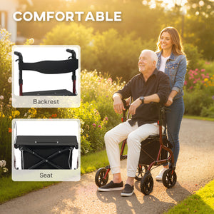 Foldable rollator walker with seat for seniors, lightweight with wheels and adjustable handles, red
