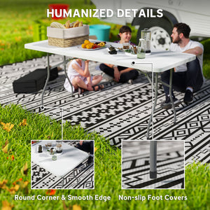 Portable folding plastic table with carrying handle