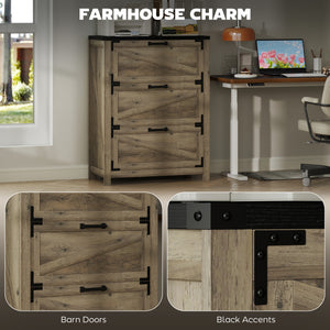 Country Style 3 Drawer Filing Cabinet with Adjustable Hanging Bars for Letter, A4, Legal Size, Grey