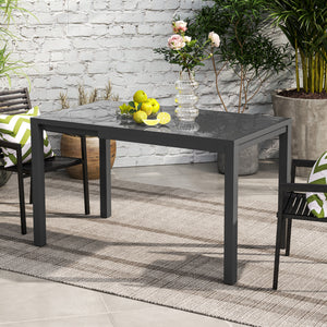 Extendable Patio Dining Table, 33.5"-49.2" Adjustable Outdoor Dining Table for 4-6 Person, with Tempered Glass Top, Metal Frame, for Lawn, Garden, Dark Grey
