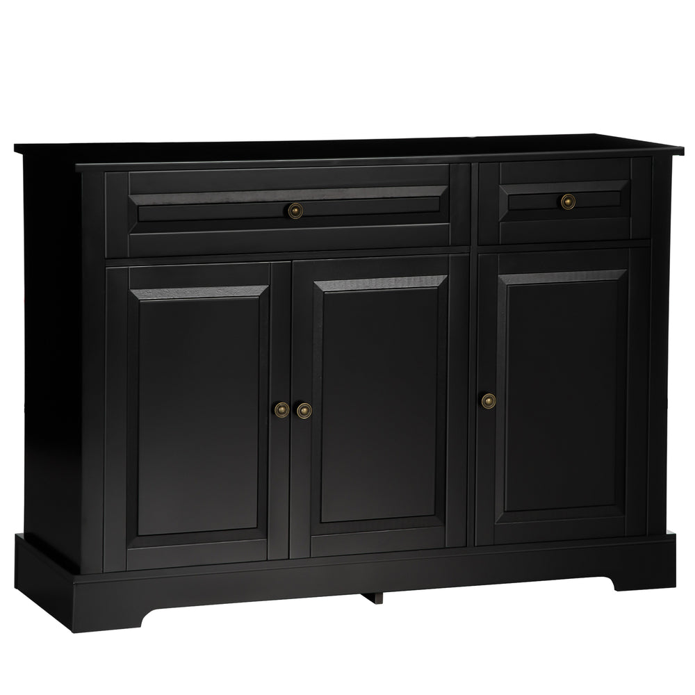 Modern sideboard with 2 drawers and adjustable shelves, black.