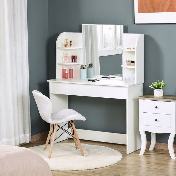 Dressing table with open shelves and drawer, white