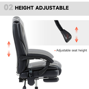 Reclining massage office chair with adjustable height and footrest, black
