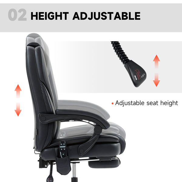 Reclining massage office chair with adjustable height and footrest, black
