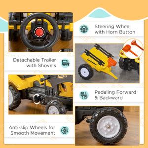 Front-mounted pedal excavator with adjustable bucket, yellow