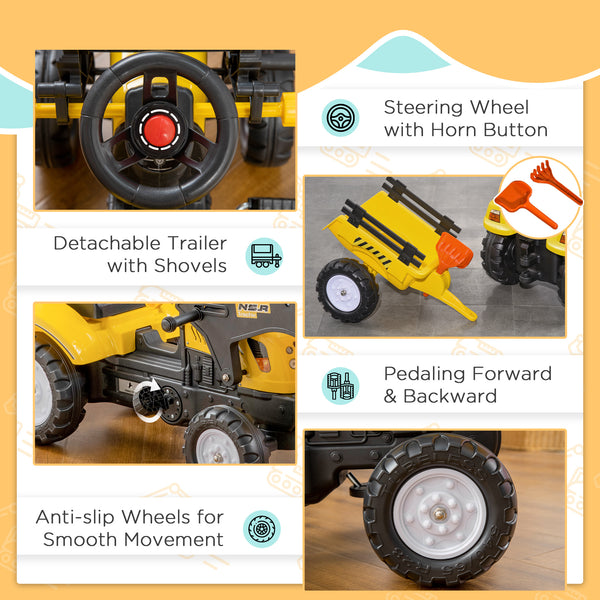 Front-mounted pedal excavator with adjustable bucket, yellow