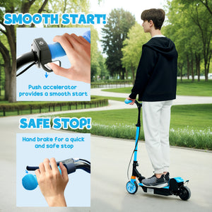Foldable electric scooter with seat and 2 adjustable heights, blue