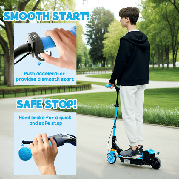 Foldable electric scooter with seat and 2 adjustable heights, blue