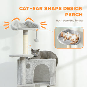 160cm Cat Tree with Scratching Posts, Cabins, Perches, Hammock, Ladder, Light Grey
