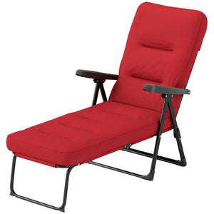 Folding lounge chair with cushion, adjustable backrest with footrest, burgundy 