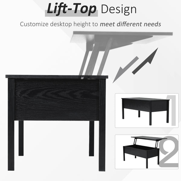 Modern coffee table with lift-top and hidden storage compartment, black