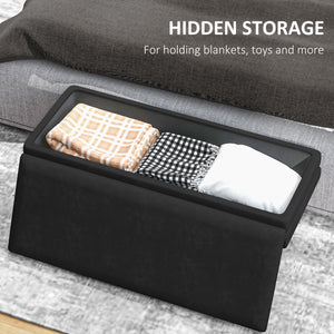 Velvet storage ottoman with steel legs, black