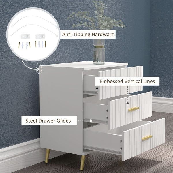3-drawer chest with aluminium legs and gold handles, white.