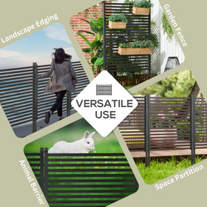 Brown metal garden fence with pickets 
