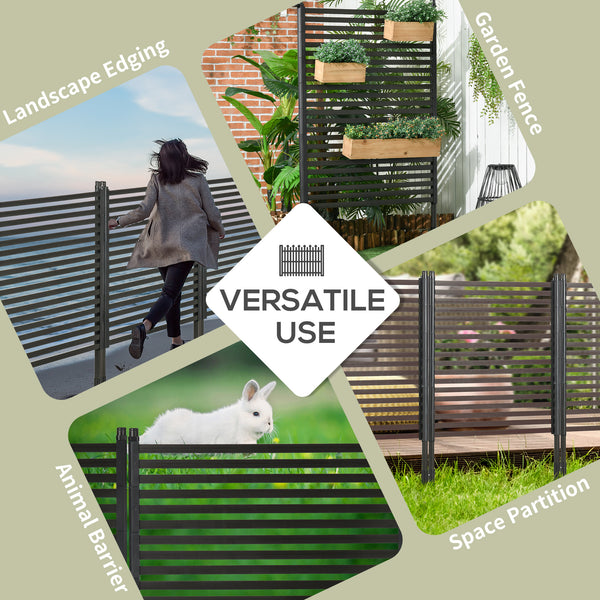 Brown metal garden fence with pickets 