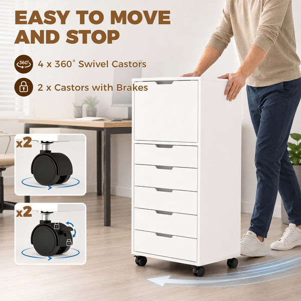 5-drawer mobile file cabinet and storage unit, white