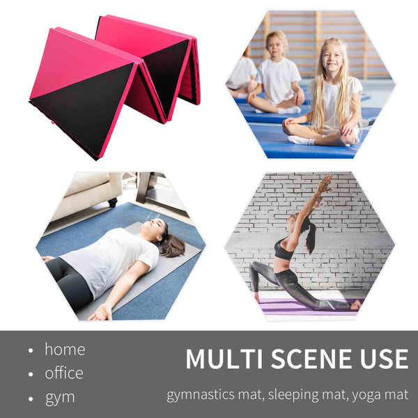 4'x10'x2" Folding Gymnastics Mat with Carry Handles, Pink and Black