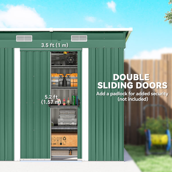 Metal garden shed, 2.13 m x 1.22 m, lockable, green.