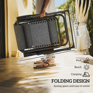 Fauteuil inclinable pliant rembourré avec porte-gobelet, dossier réglable, coussin amovible, noir