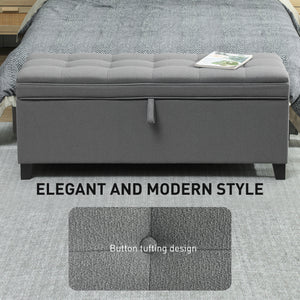 Storage Ottoman Bench with Safety Hinges, Linen, Dark Grey