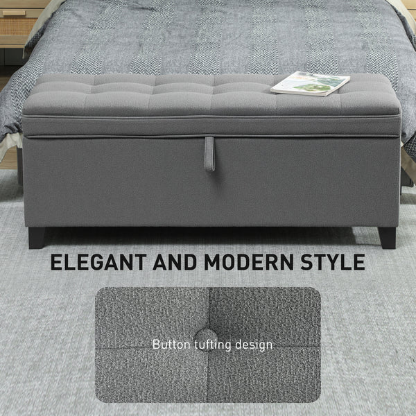 Storage Ottoman Bench with Safety Hinges, Linen, Dark Grey