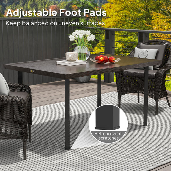 Outdoor dining table with parasol hole, dark brown