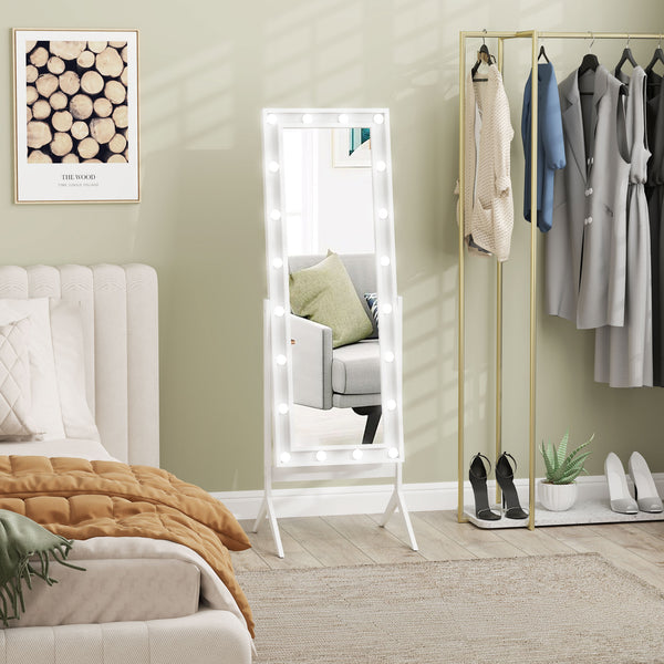 Standing mirror with lighting and adjustable angles, white