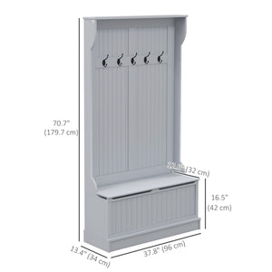 Modern 3-in-1 Hallway Unit with Coat Rack and Bench, Grey