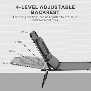 Set of 2 Adjustable Outdoor Lounge Chairs with Face Hole, Reclining Seat for Tanning, Gray