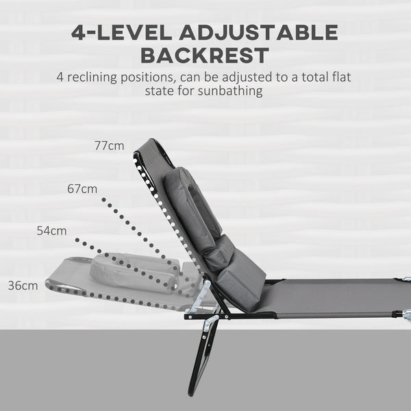 Set of 2 Adjustable Outdoor Lounge Chairs with Face Hole, Reclining Seat for Tanning, Gray