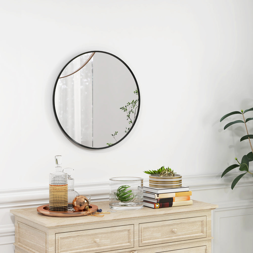Modern Round Decorative Wall Mirror, Black