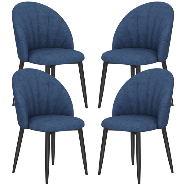 Set of 4 modern upholstered chairs with metal legs, blue
