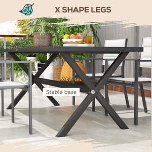 Dining table with X-shaped legs, aluminum frame, black