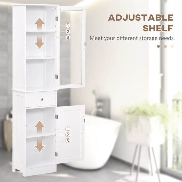 Tall Bathroom Cabinet with Drawers, 2 Doors, and Adjustable Shelves, White