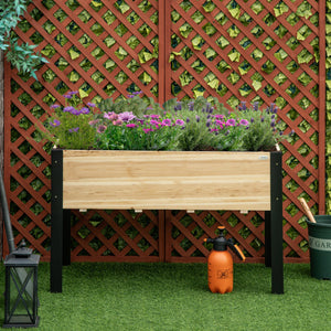 Raised wooden planter with metal legs
