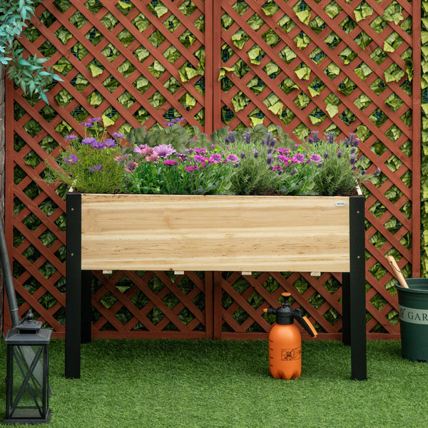 Raised wooden planter with metal legs