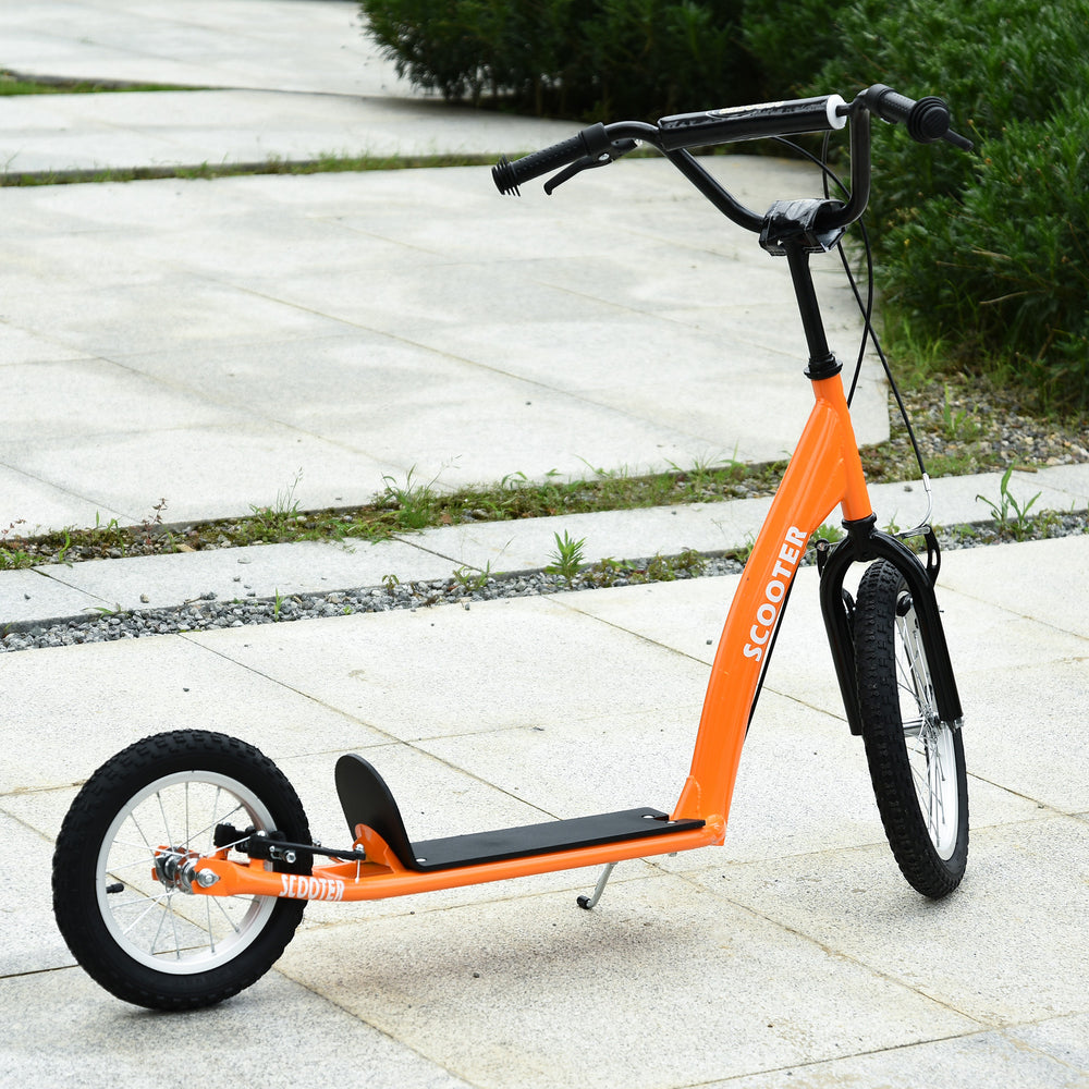 Scooter with adjustable handlebars, double brakes, inflatable wheels, orange 