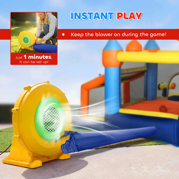 Inflatable bouncy castle for children with slide, ball pit, climbing wall and blower
