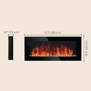 41-inch Modern Wall Mounted Fireplace with Patented LED Flame Effect and 7 Colors, Black