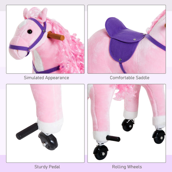 Rocking horse for toddlers, with sound and wheel, pink