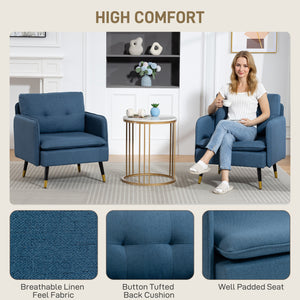 Set of 2 upholstered accent chairs with tufted backrests and steel legs